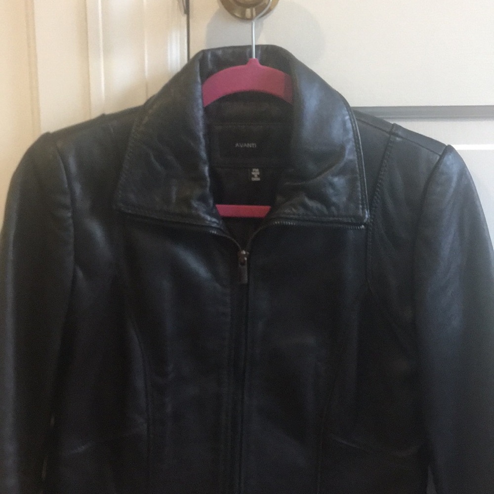 Zip up classic black leather jacket